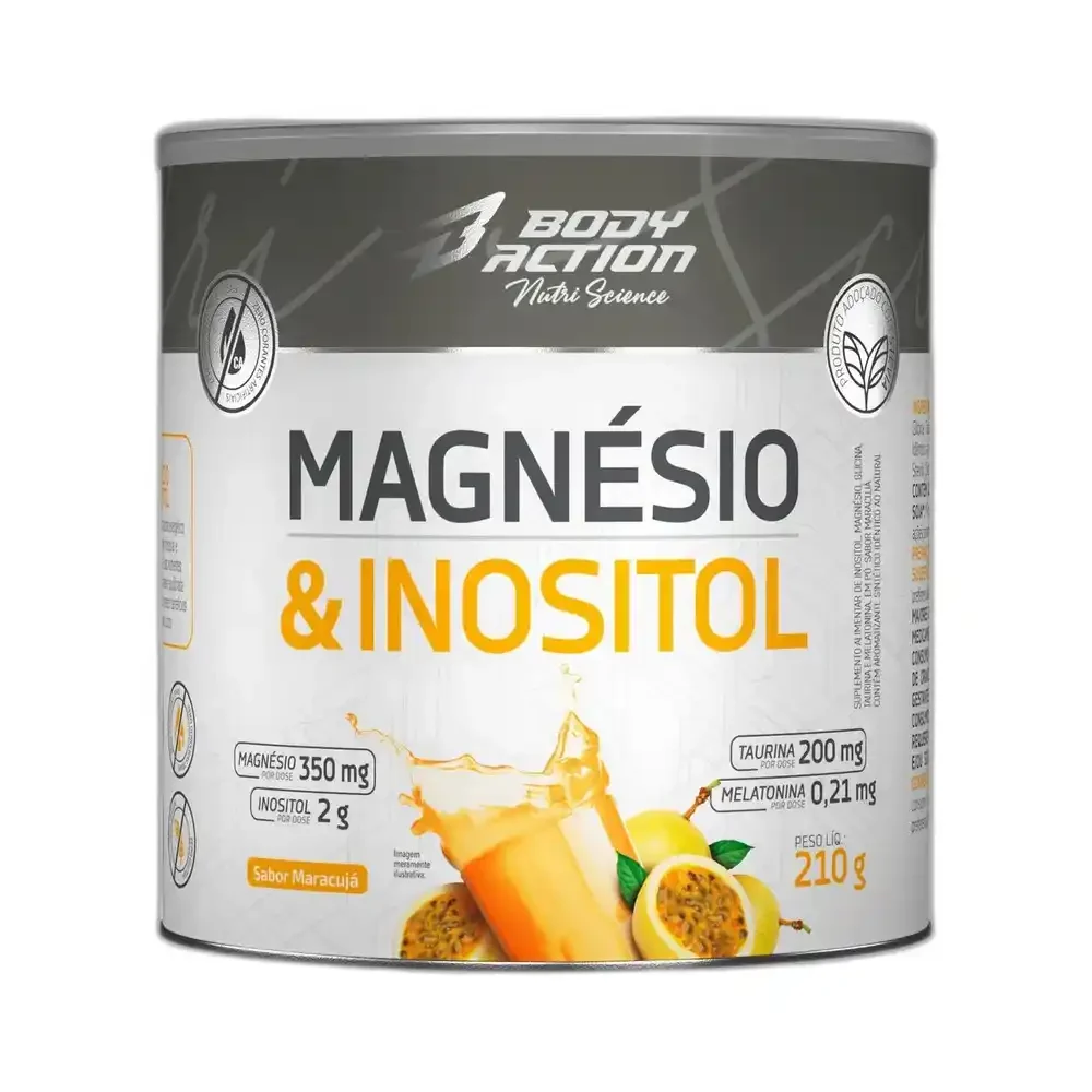 Magnésio inositol 210 g maracujá Body Action — embalagem