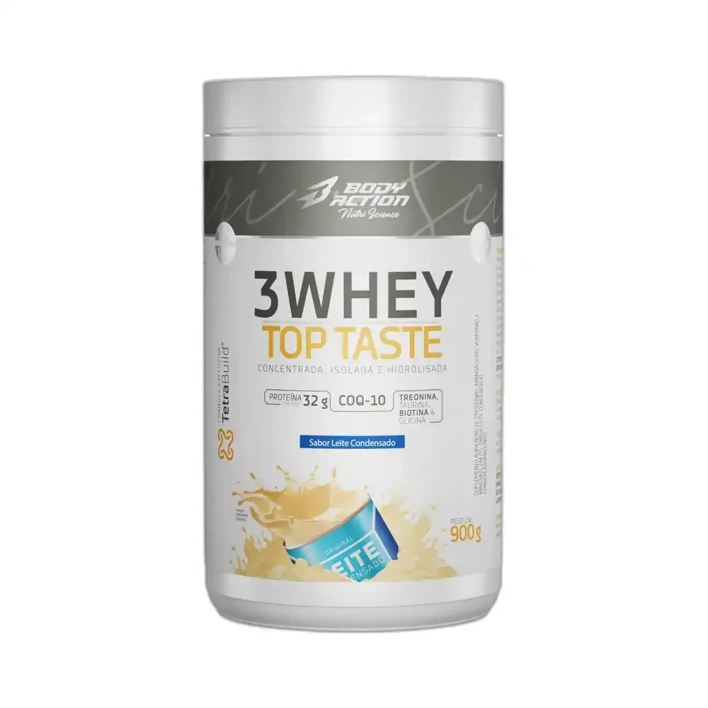 3 Whey Top Taste leite Condensado Body Action, 900 g — embalagem