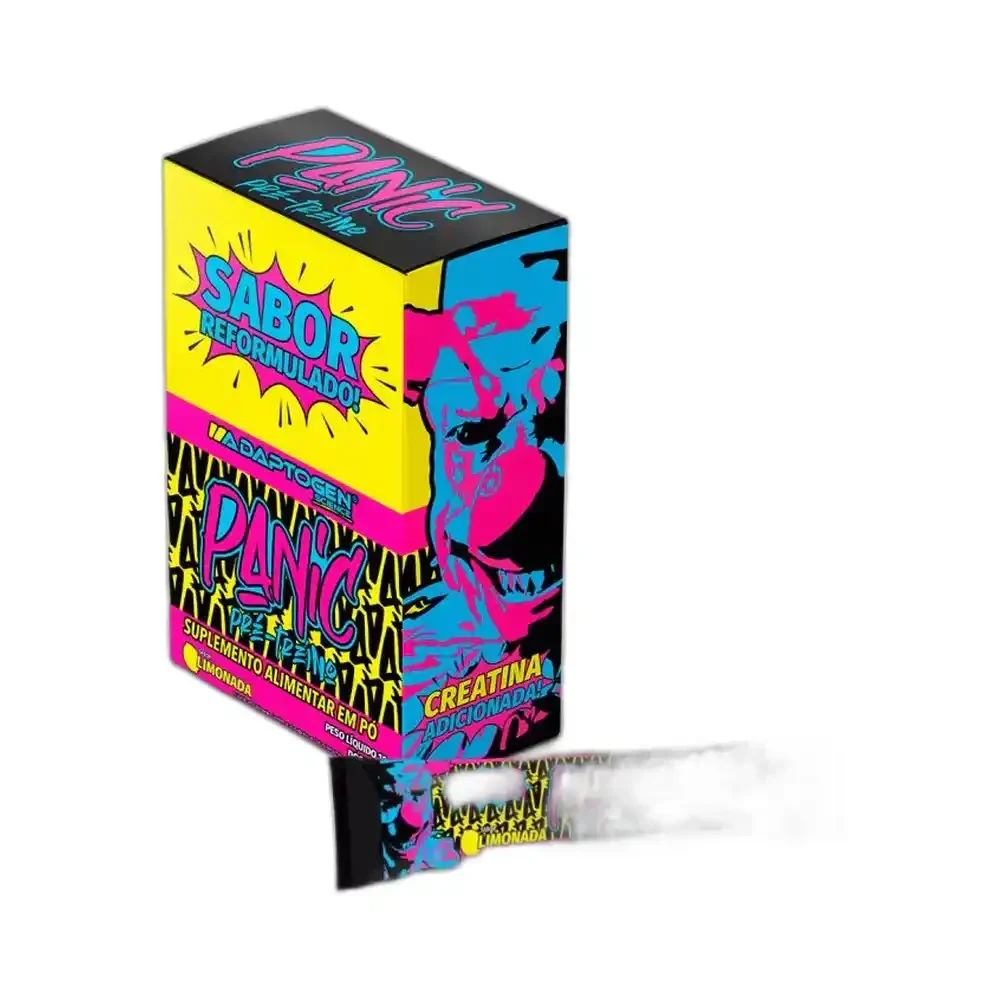 Caixa Packet Panic pré Treino Limonada 10 g Adaptogen, 20 × 10 g — embalagem