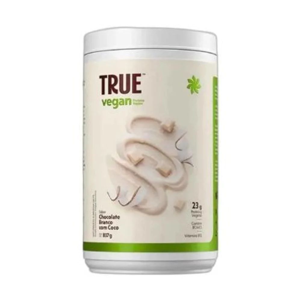 True Vegan chocolate branco com Coco 837 g True Source — embalagem