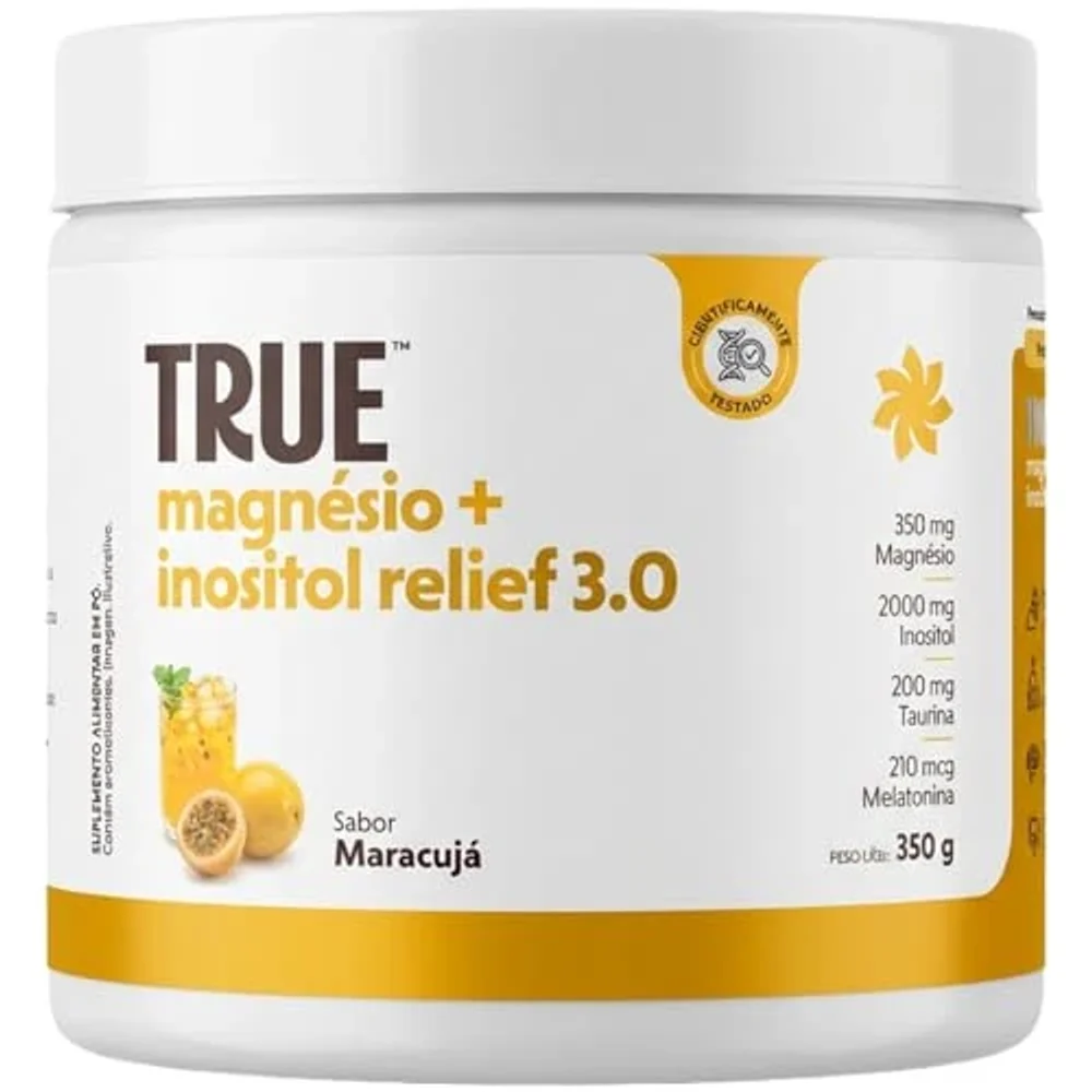 True magnésio C/ inositol Sabor maracujá 350 g True Source — embalagem