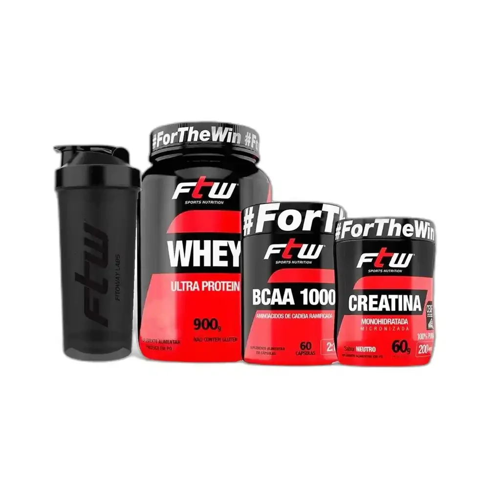 Kit Whey Ultra Protein Chocolate, BCAA e Creatina FTW — embalagem