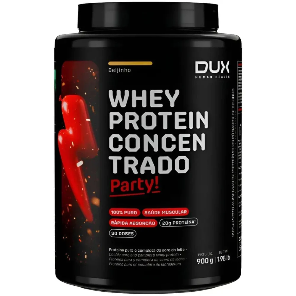 Whey Protein Concentrado Beijinho Pote 900 g DUX — embalagem