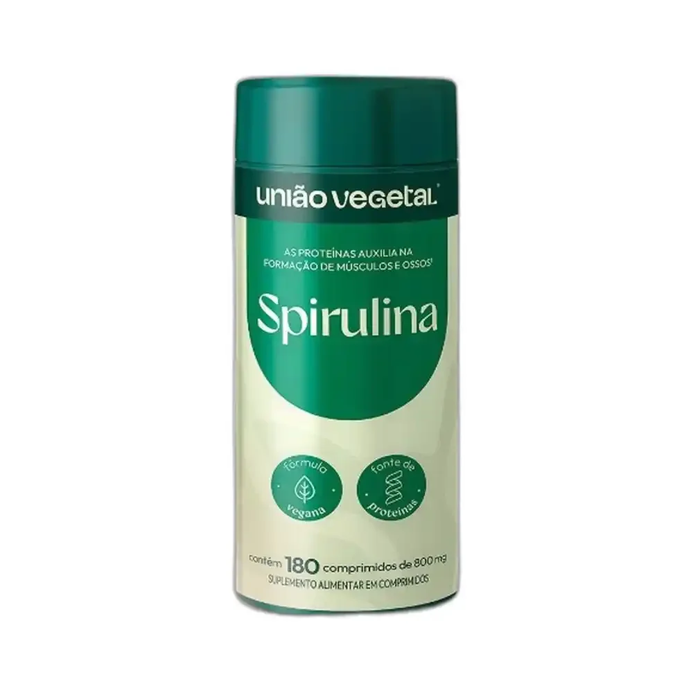 Spirulina 180 cápsulas União Vegetal, 180 Cápsulas de 800 mg — embalagem