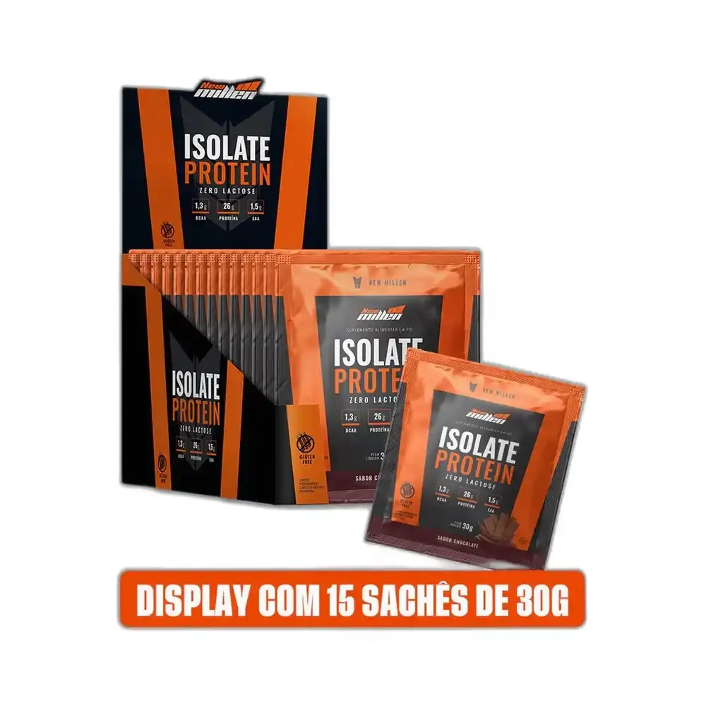 New Millen Isolate Protein chocolate 15x30g, 15 × 30 g — embalagem