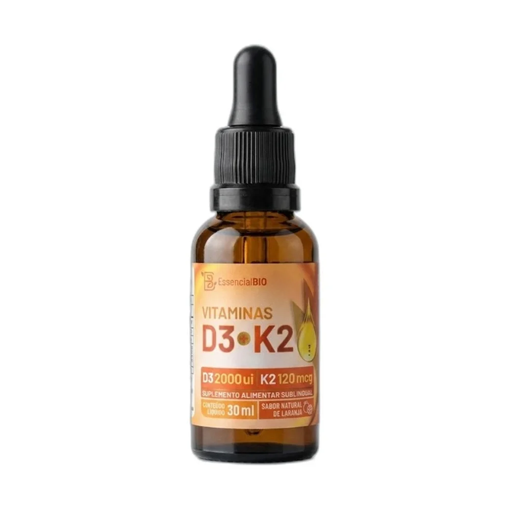 Extrato de vitamina D3+K2 laranja Essencial Bio, 30 ml — embalagem