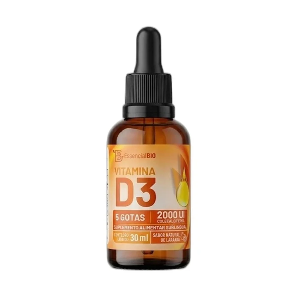 Extrato de vitamina D3 em Gotas laranja Essencial Bio, 30 ml — embalagem