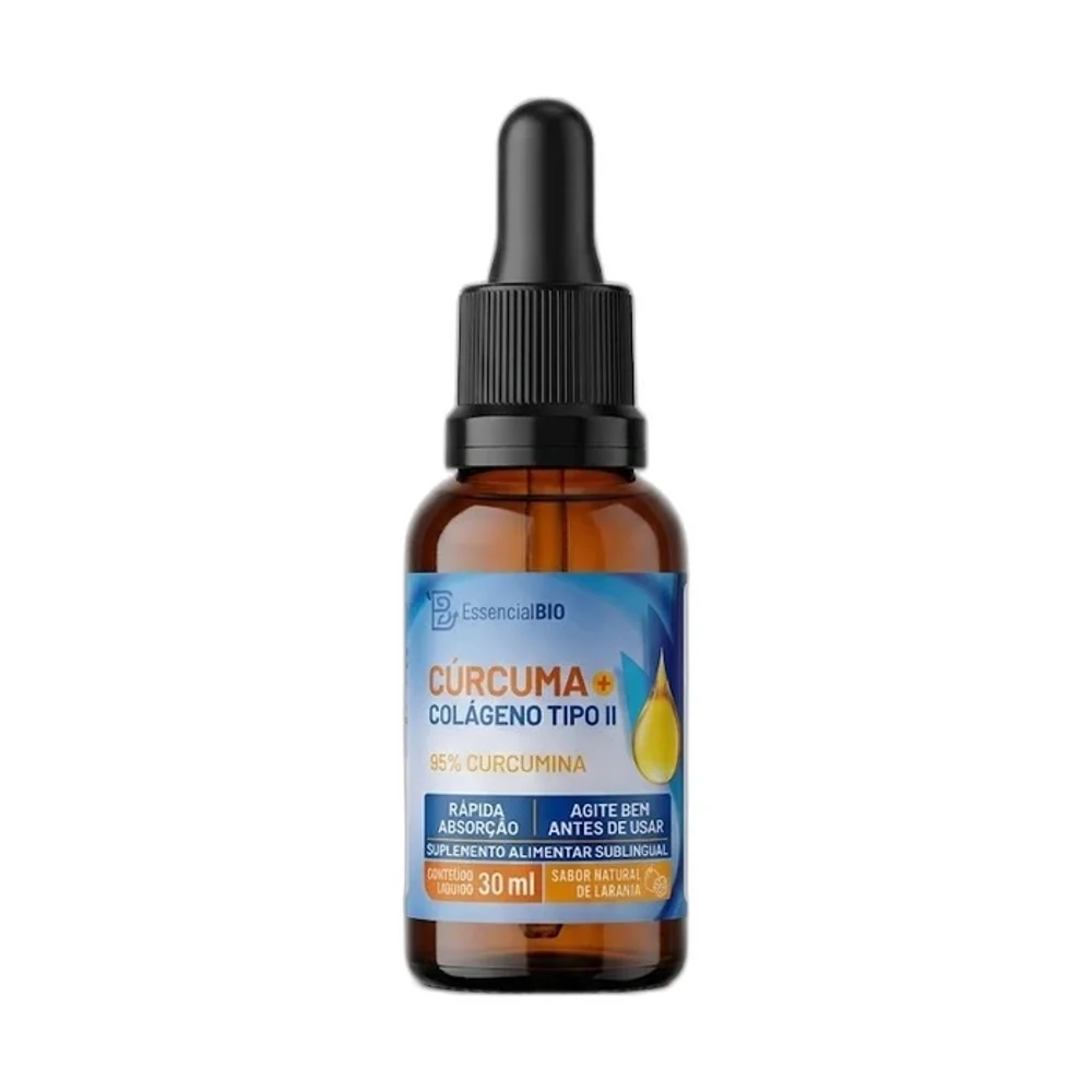 Extrato de cúrcuma+colágeno Tipo II laranja Essencial Bio, 30 ml — embalagem