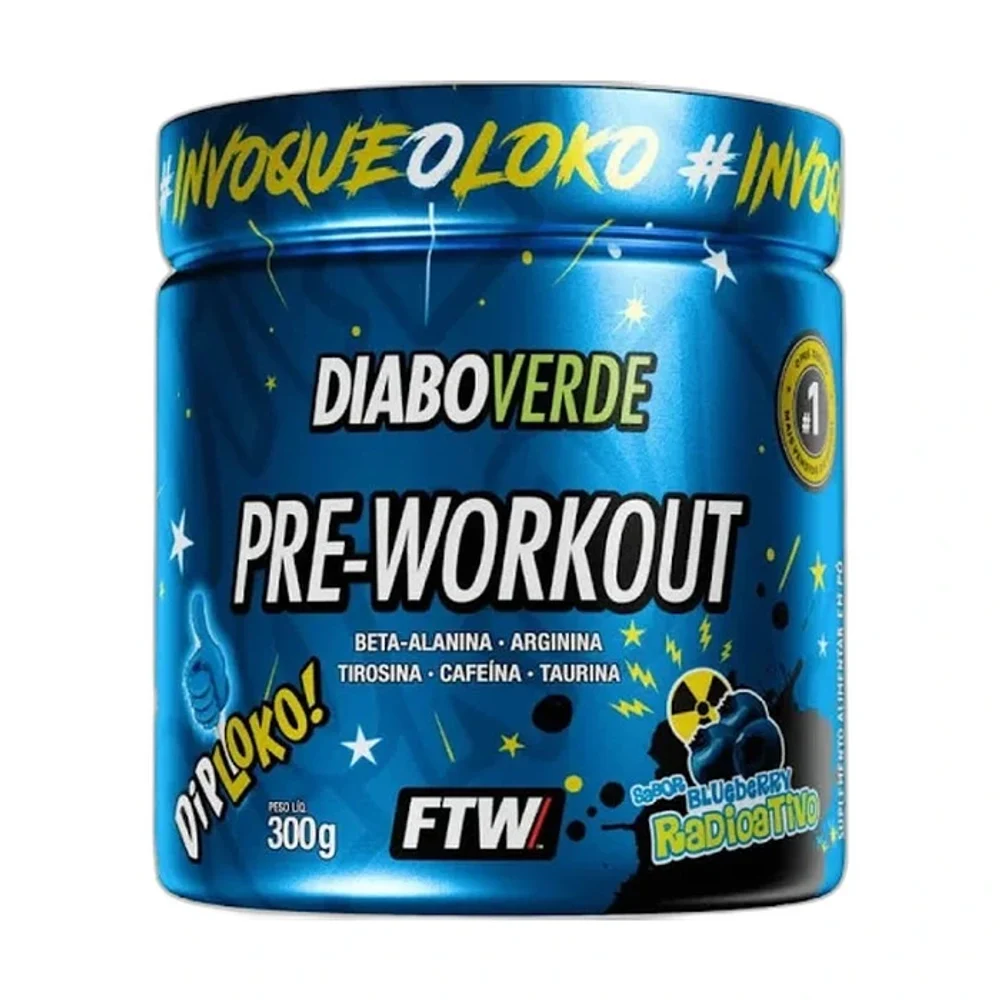 Diabo Verde pré Workout 300 g Diploko Blueberry FTW — embalagem