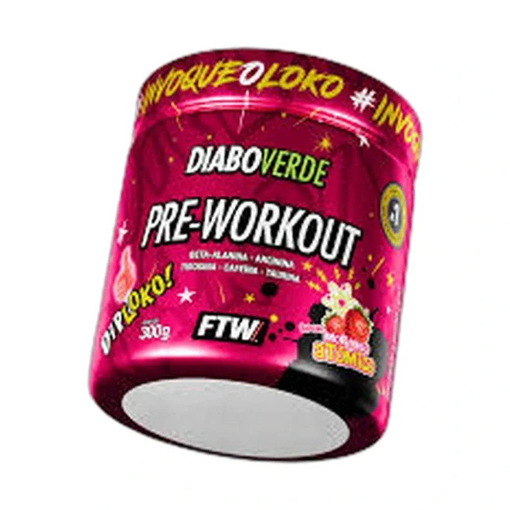 Diabo Verde pré Workout 300 g Diploko morango Atomico FTW — embalagem