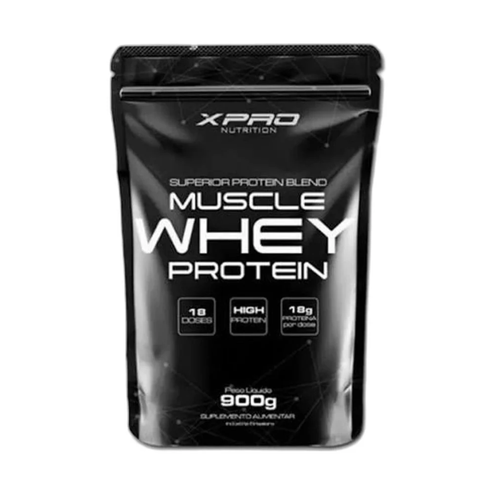 Muscle Whey Protein morango Refil 900 g XPRO Nutrition — embalagem