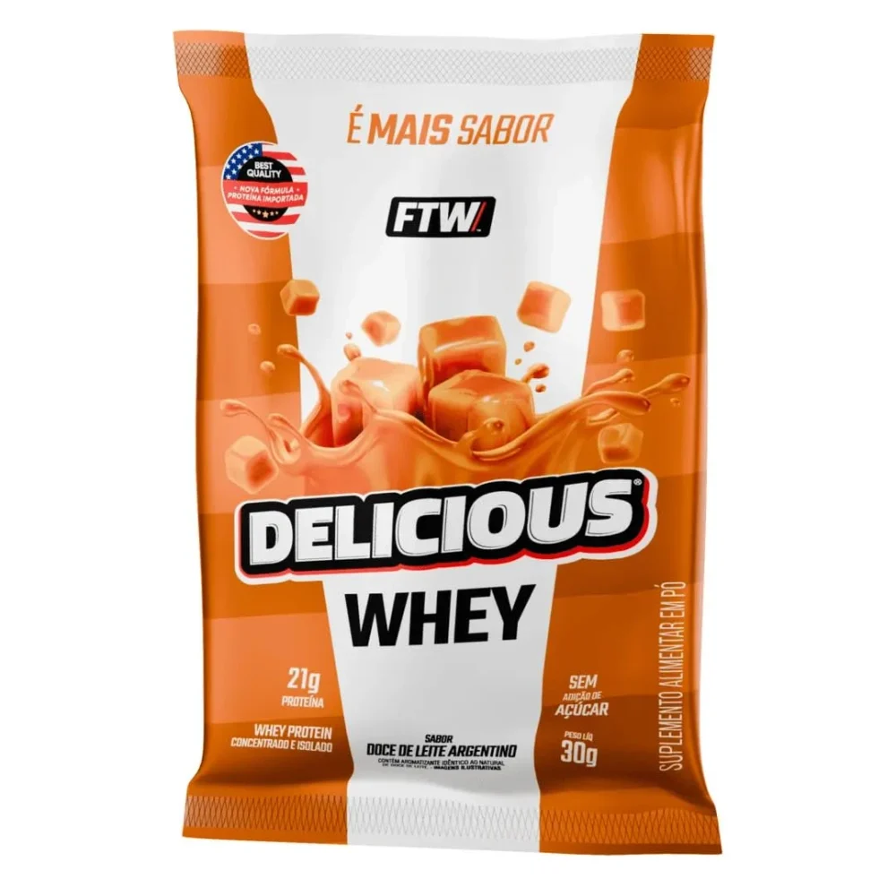 FTW Delicious Whey sachê doce de leite 1 sachê de 30 g — embalagem