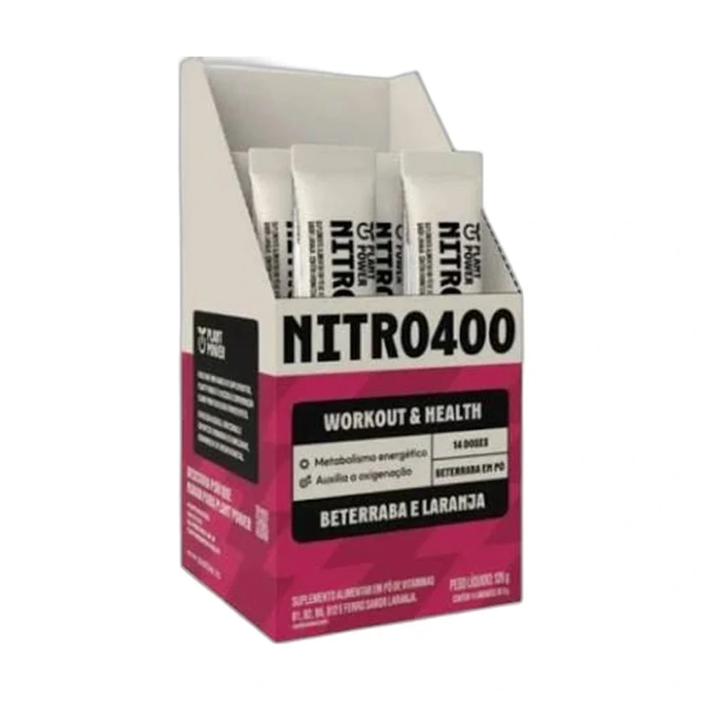 Plant Power Nitro 400 Beterraba e laranja 14x9g, 14 × 9 g — embalagem