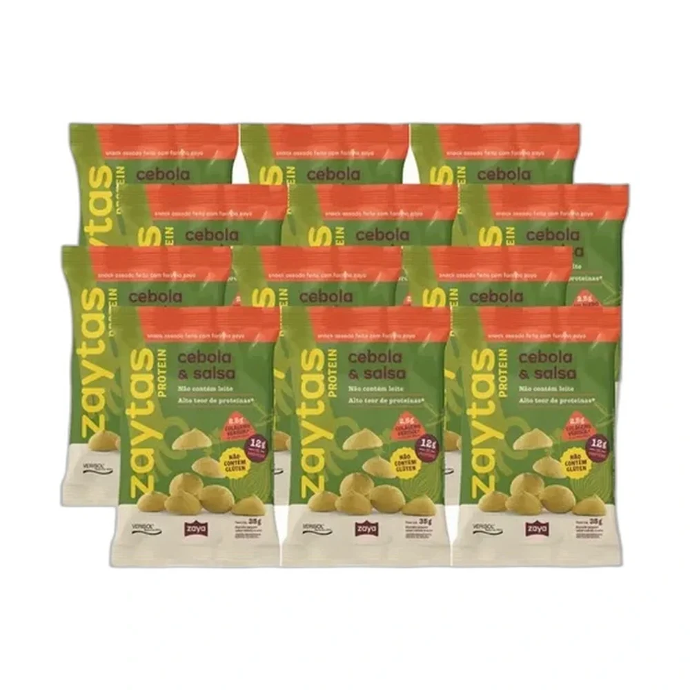 Biscoito Zaya Protein Cebola e Salsa, 12 × 35 g — embalagem