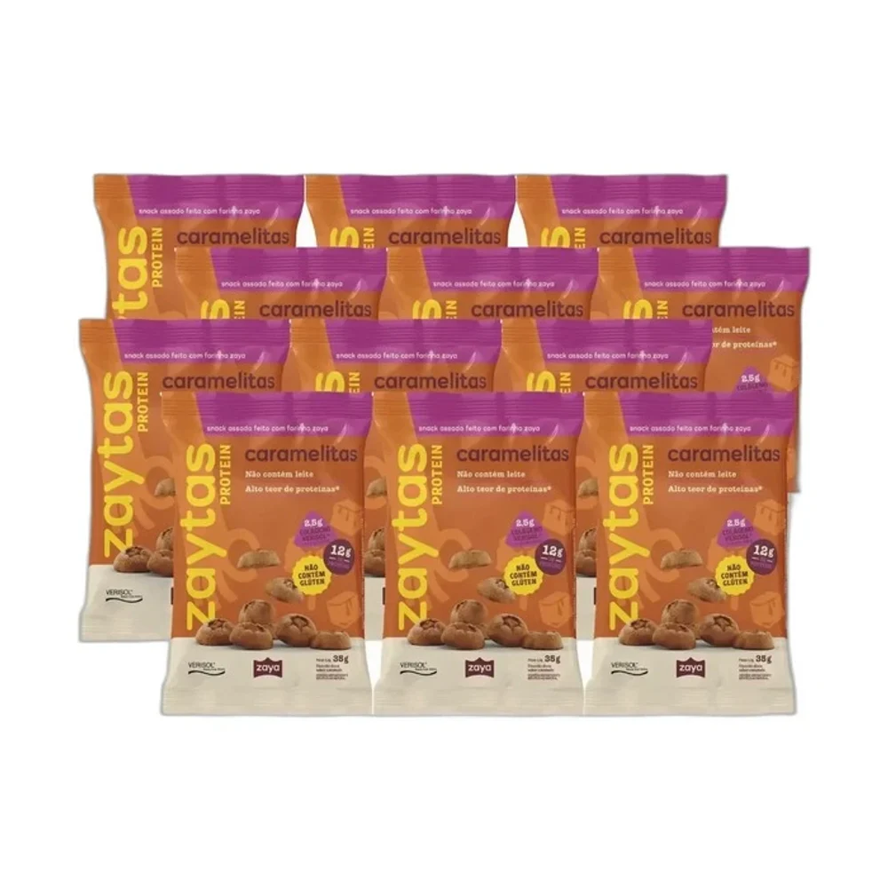Biscoito Zaya Protein Caramelitas, 12 × 35 g — embalagem