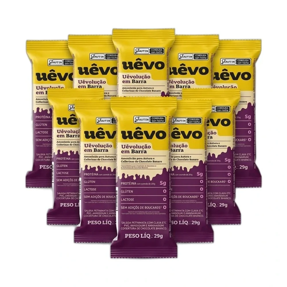 UÊVO Bar amendoim com Amora e Choco branco 10x29g, 10 × 29 g — embalagem