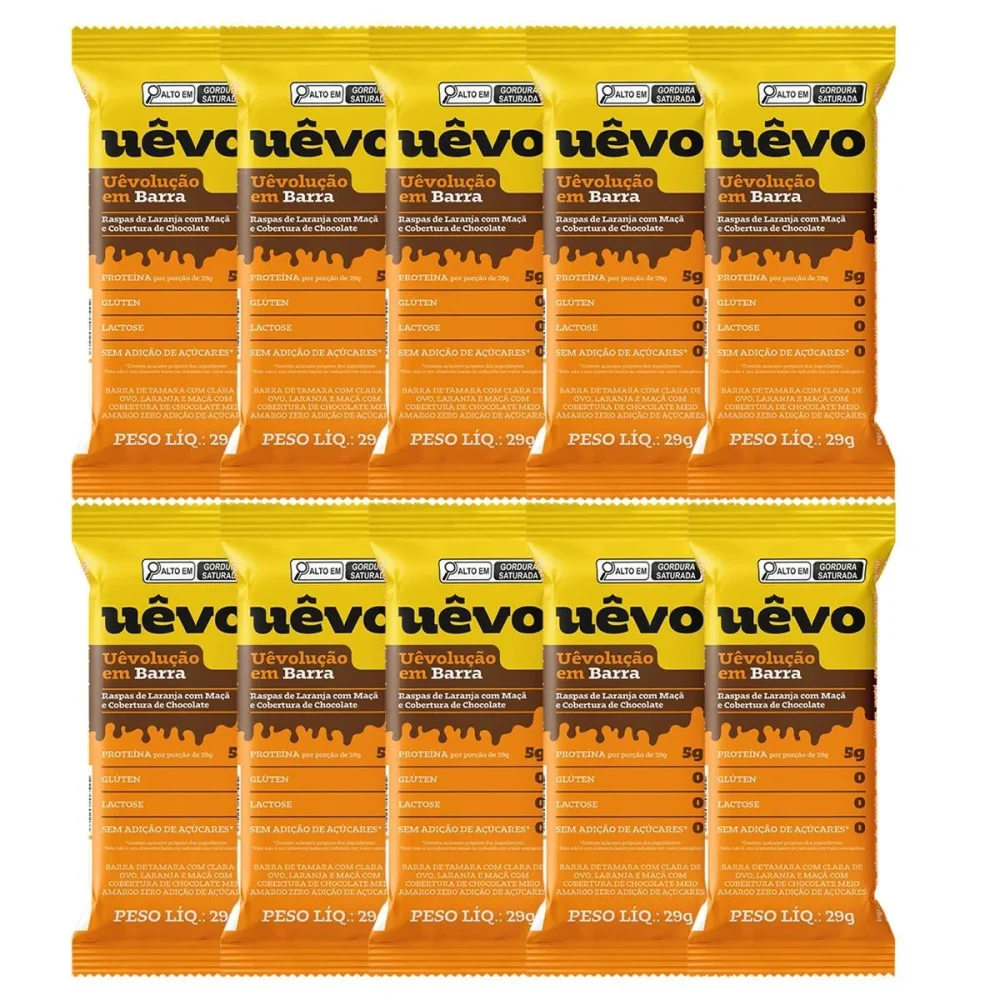 UÊVO Bar Laranja, Maçã e Chocolate 10 × 29 g — embalagem