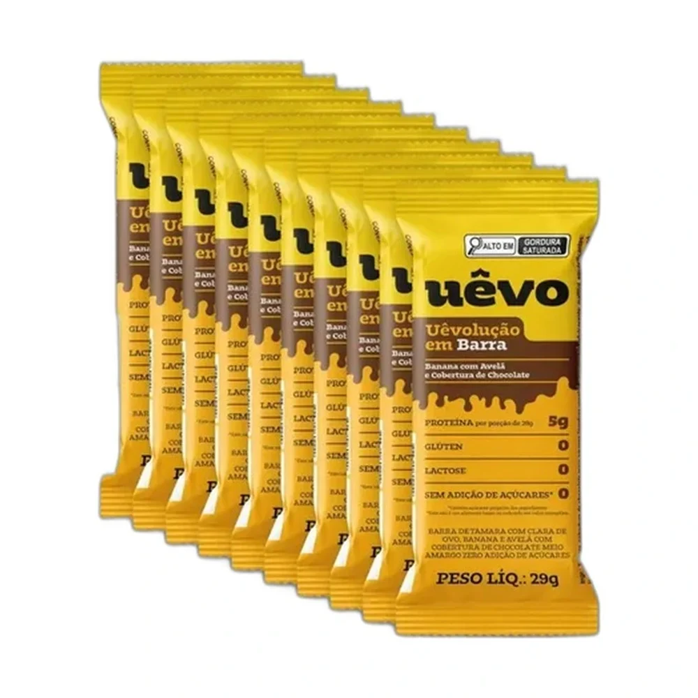 UÊVO Bar banana com avelã e Cobertura de chocolate 10x29g, 10 × 29 g — embalagem