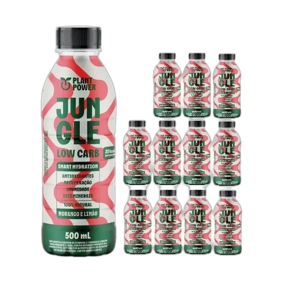 Fardo Plant Power Jungle Low Carb morango com limão 12x500ml, 12 × 500 ml — embalagem