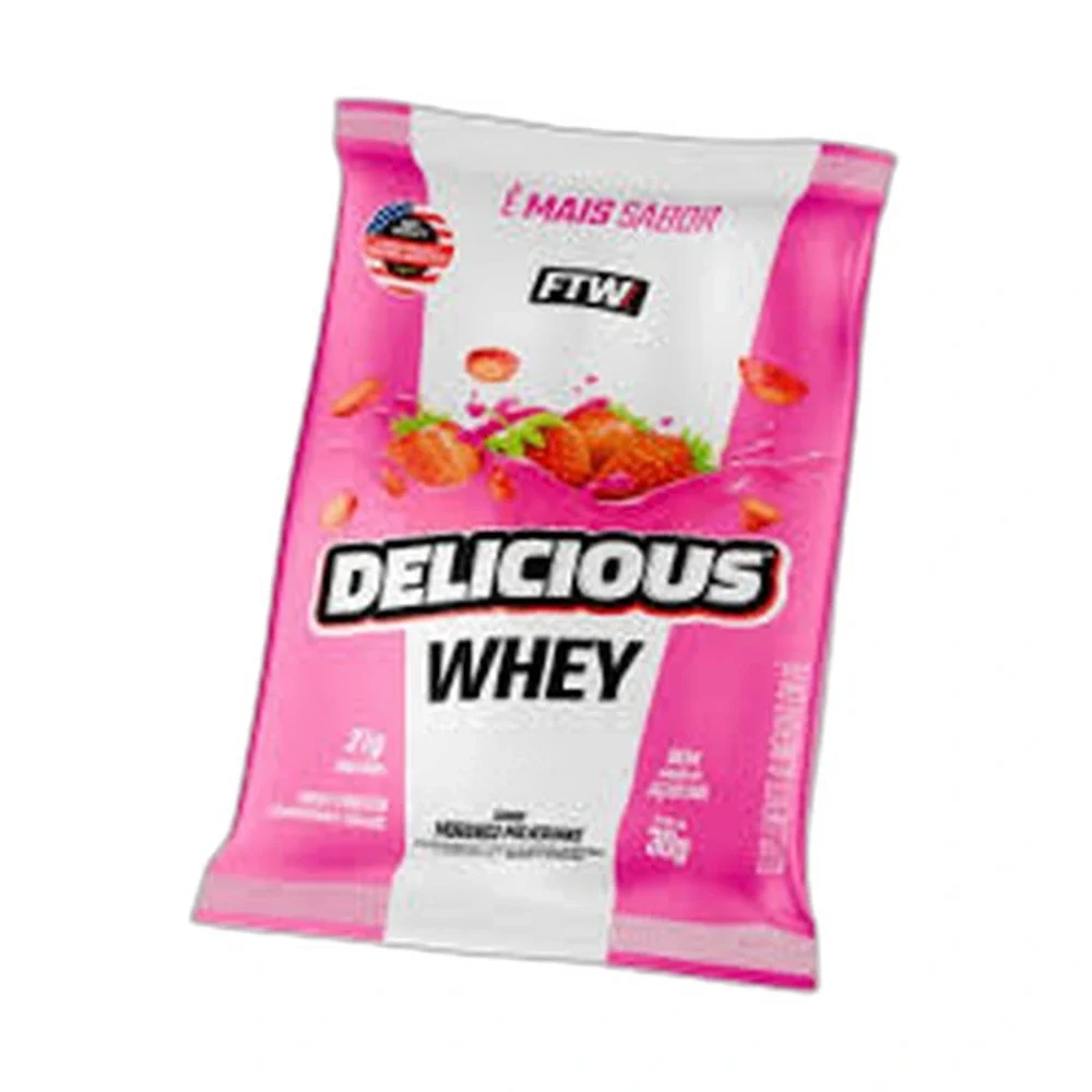 FTW Delicious Whey sachê morango — embalagem
