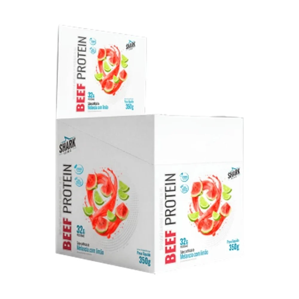 Shark sachê Whey Beef Melancia com limão Shark Pro, 10 × 35 g — embalagem