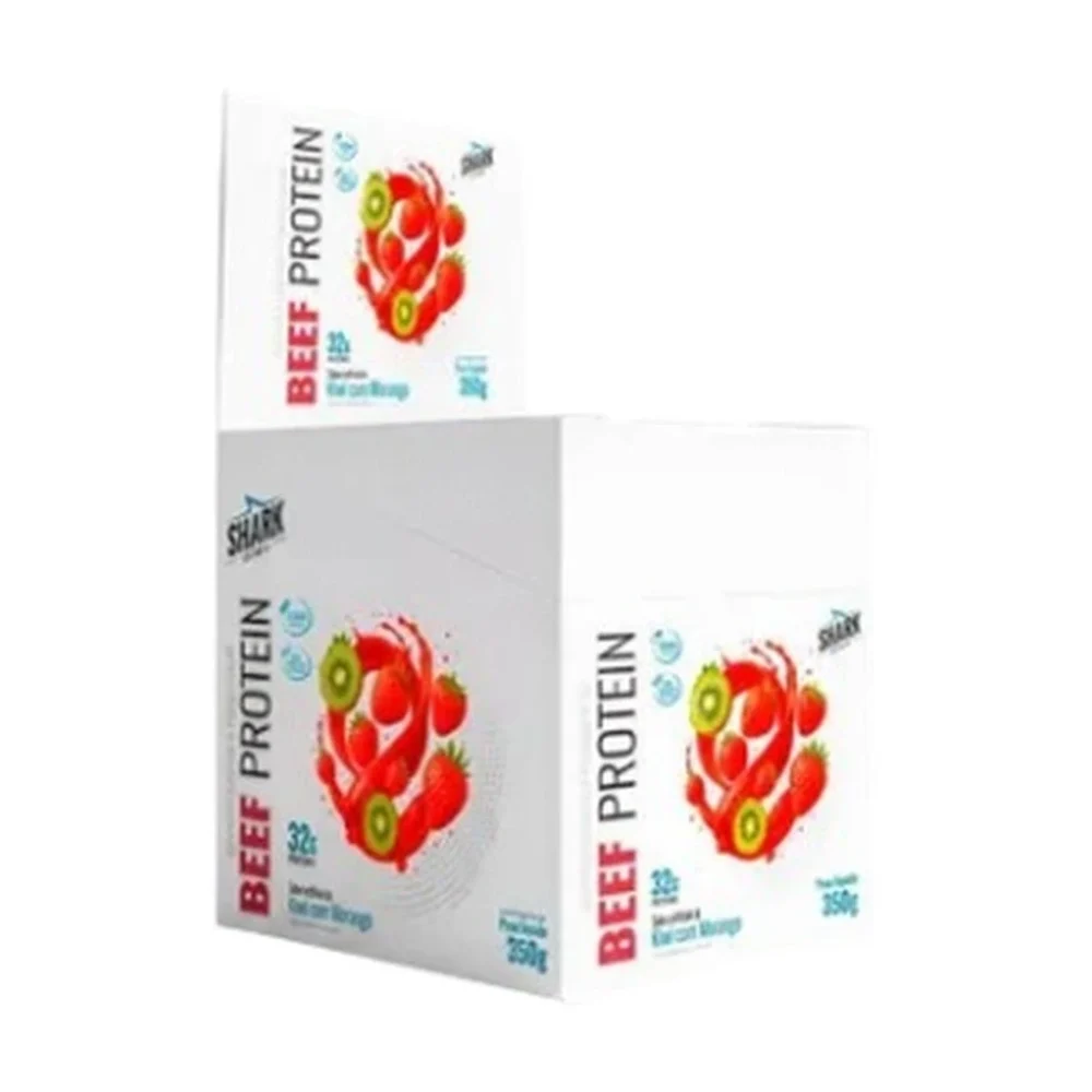 Shark sachê Whey Beef morango com Kiwi Shark Pro, 10 × 35 g — embalagem