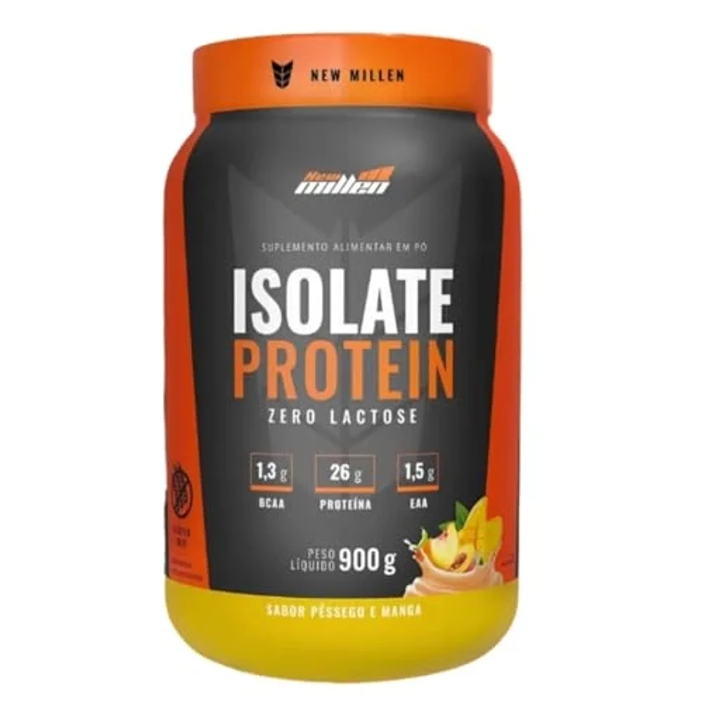 New Millen Isolate Protein pêssego e Manga Pote 900 g — embalagem