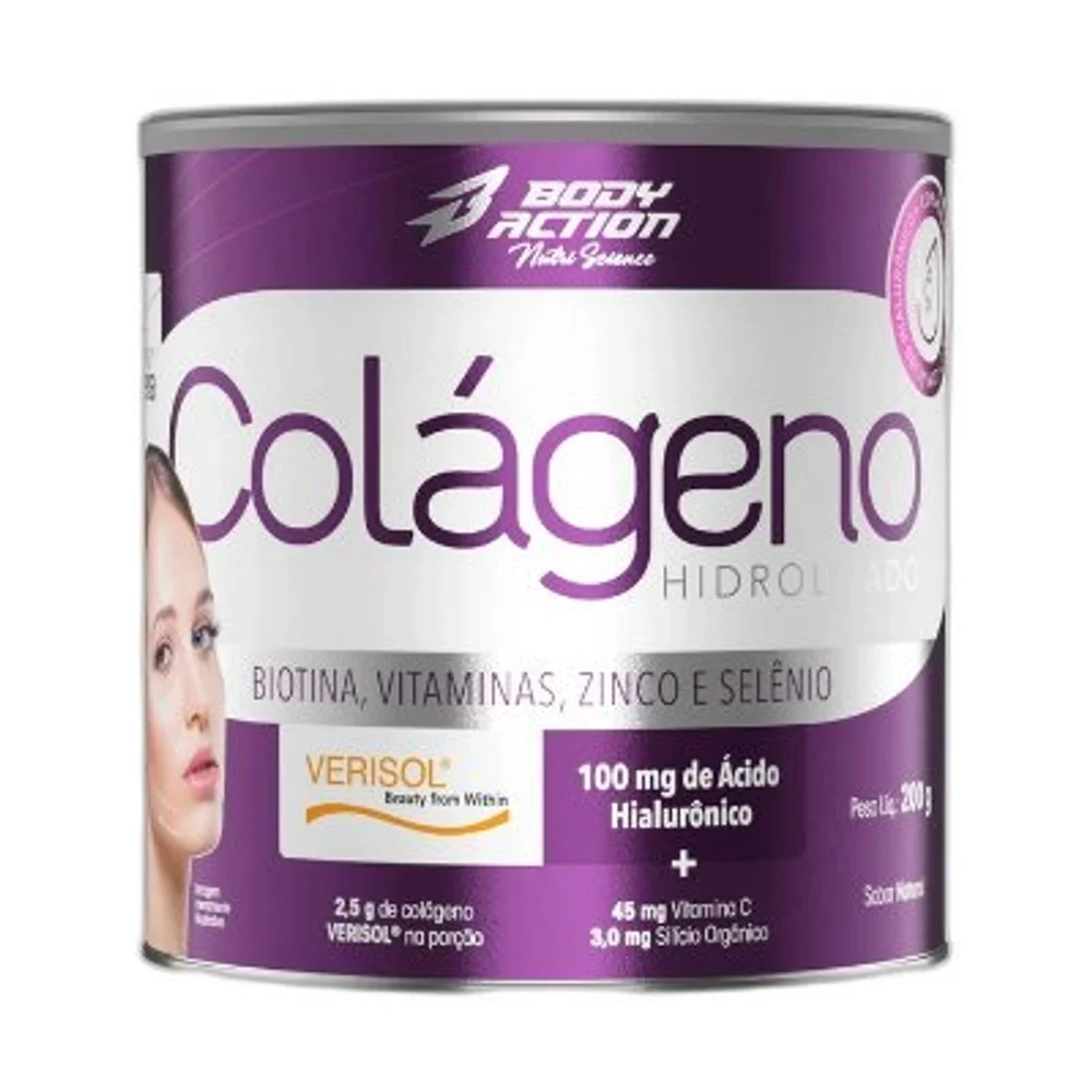 Colágeno Verisol com ácido Hialuronico neutro Body Action, 200 g — embalagem