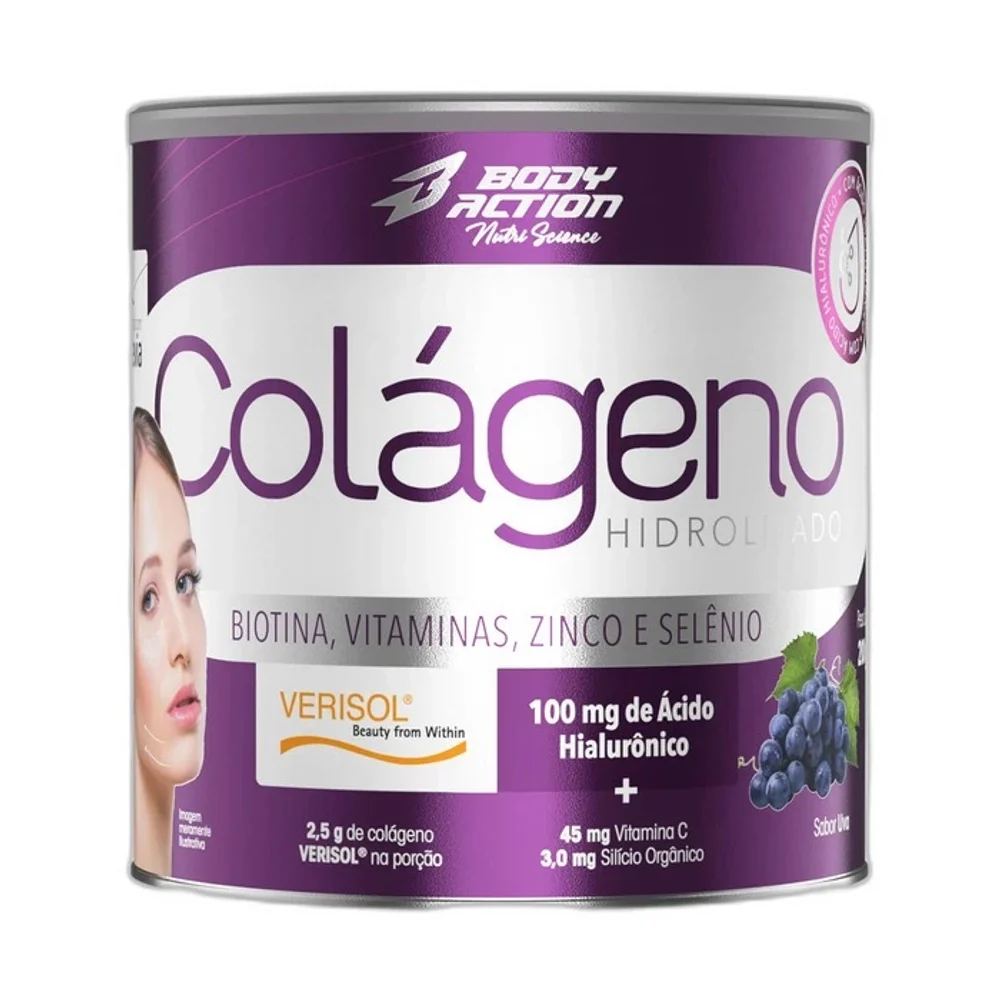 Colágeno Verisol com ácido Hialuronico uva Body Action, 200 g — embalagem
