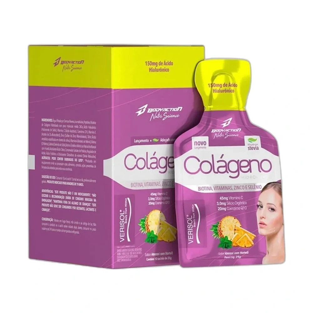Bodyaction colágeno Gel Verisol Abacaxi com hortelã, 10 × 25 g — embalagem