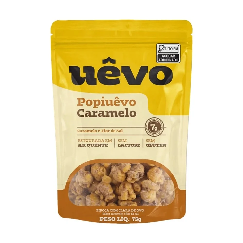 UÊVO Pipoca Proteica UÊVO caramelo e Flor de Sal, 75 g — embalagem