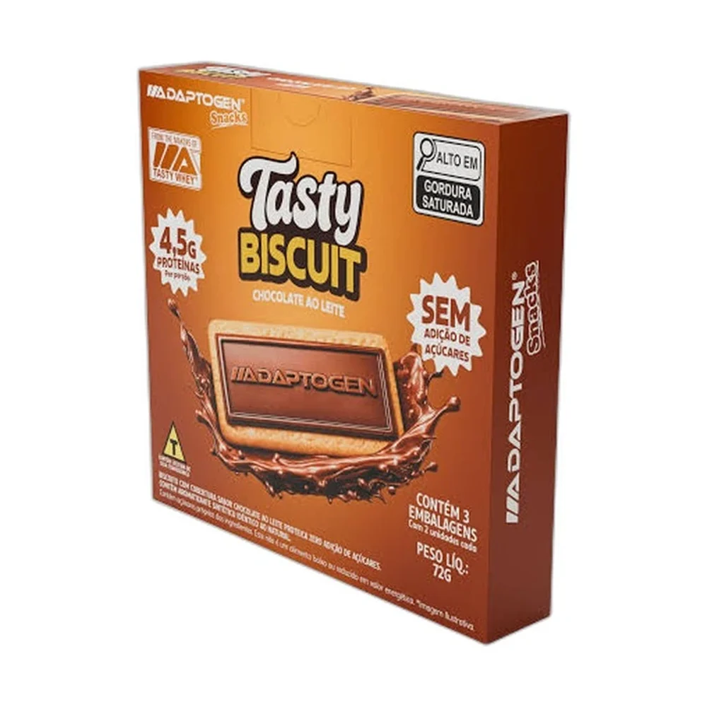 Tasty Biscuit chocolate ao leite 6x72g Adaptogen — embalagem