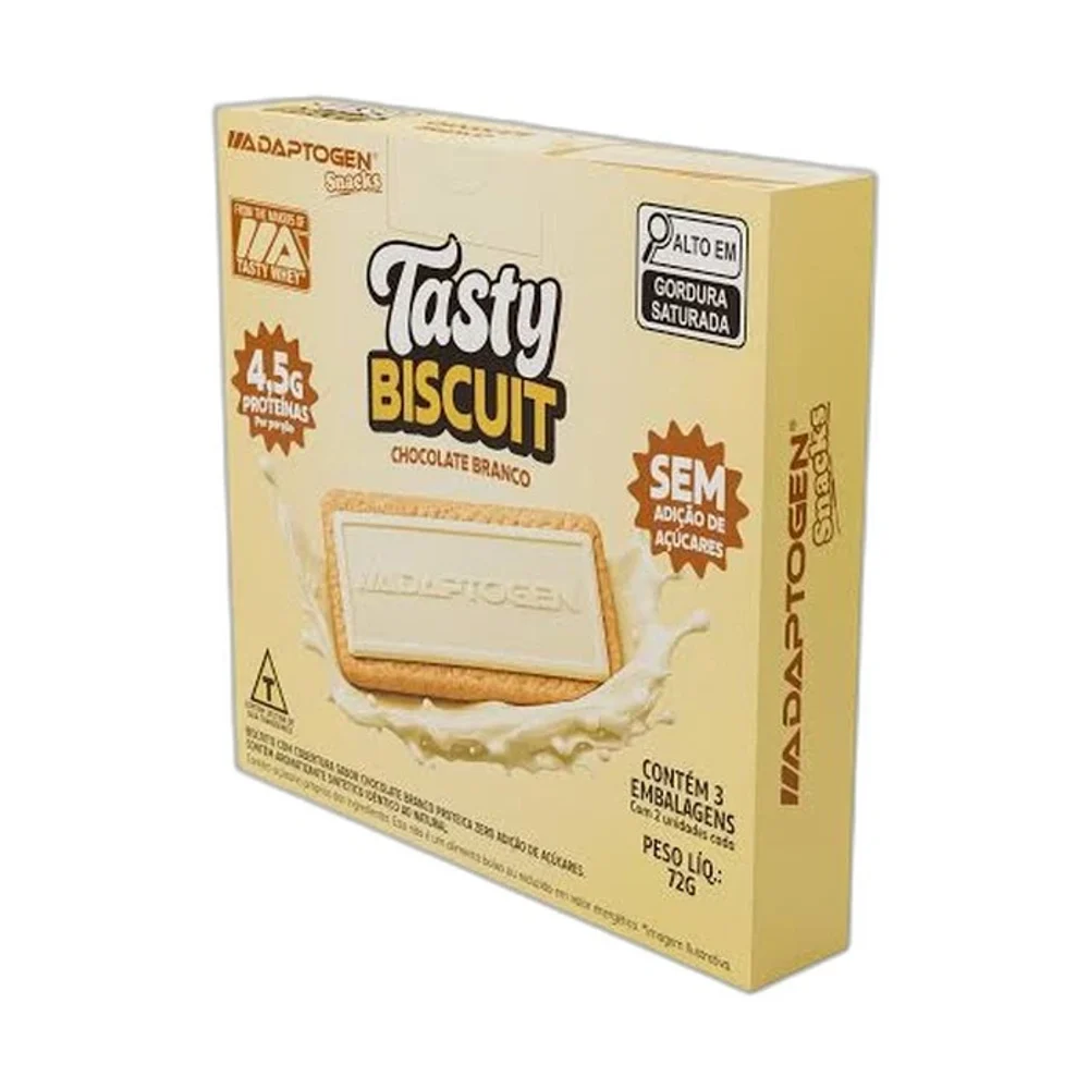 Tasty Biscuit chocolate branco 6x72g Adaptogen — embalagem