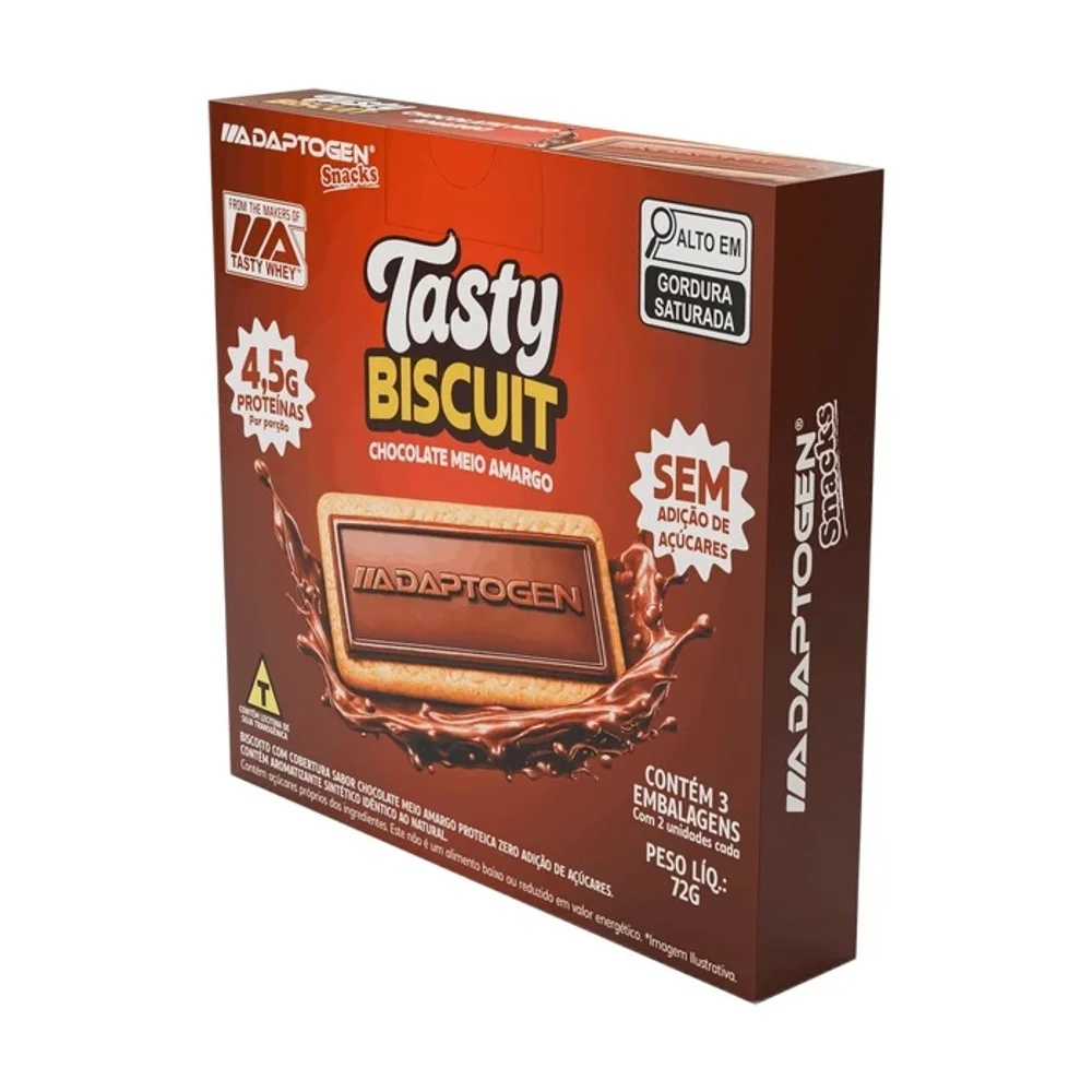 Tasty Biscuit chocolate Meio Amargo 6x72g Adaptogen — embalagem