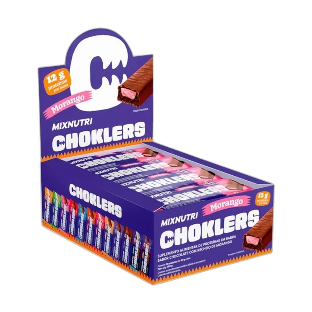 Mix Nutri Choklers morango 12x40g, 12 × 40 g — embalagem