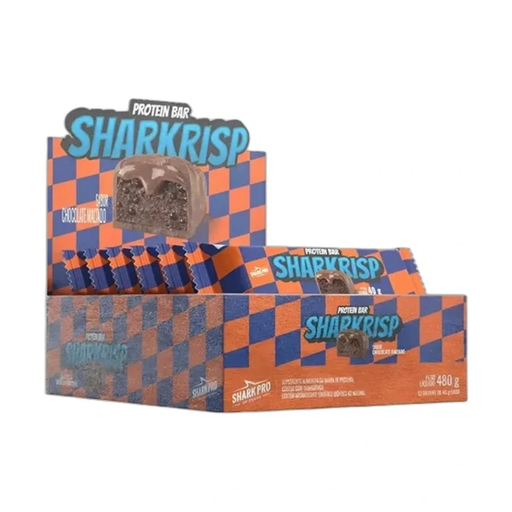 Sharkrisp chocolate Maltado 12x40g Shark Pro, 12 × 40 g — embalagem