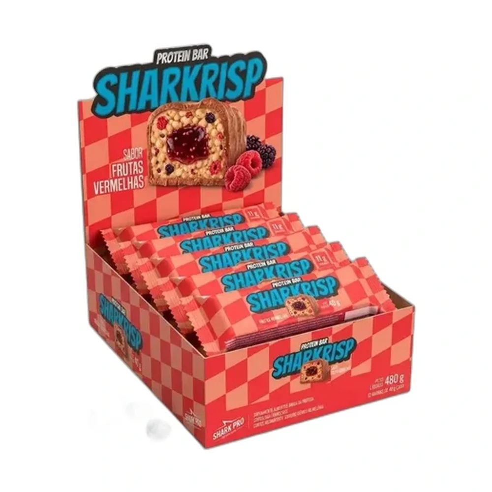 Sharkrisp frutas vermelhas 12x40g Shark Pro, 12 × 40 g — embalagem