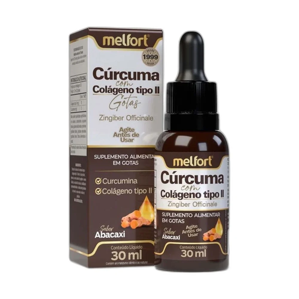 Meltfort cúrcuma+colágeno Tipo II Abacaxi 30 ml Melfort — embalagem