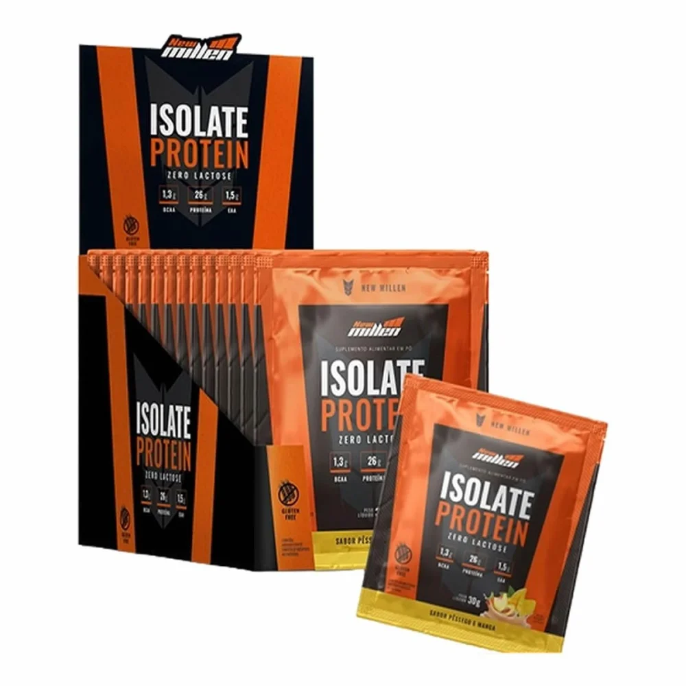 Isolate Protein Pêssego e Manga New Millen 15 × 30 g — embalagem