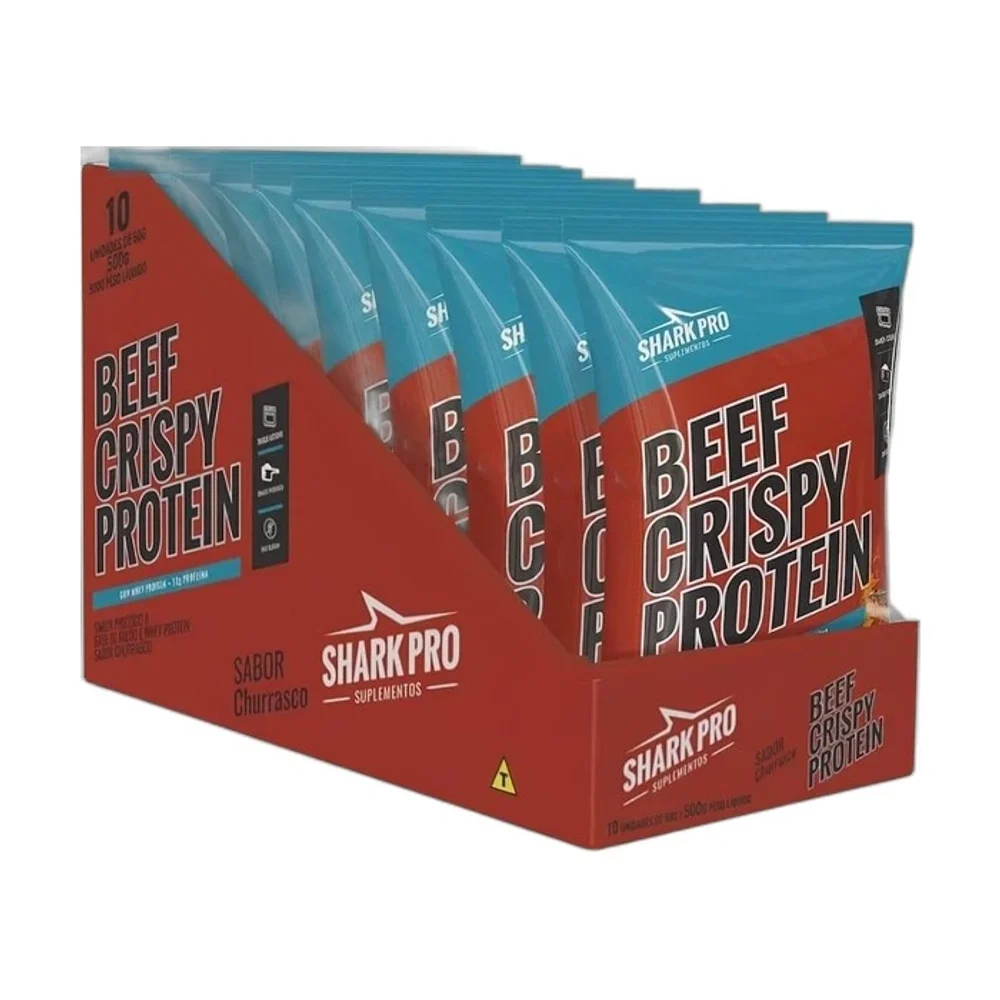 Shark Pro Caixa Salgadinho proteico Churrasco 50 g, Cx10 — embalagem