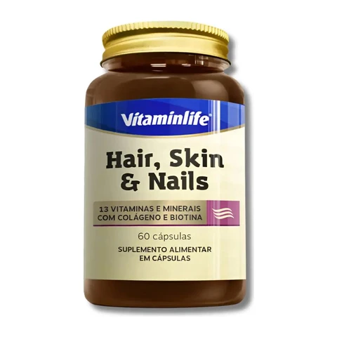 Hair, Skin & Nails Vitaminlife com Biotina, 60 cápsulas — embalagem