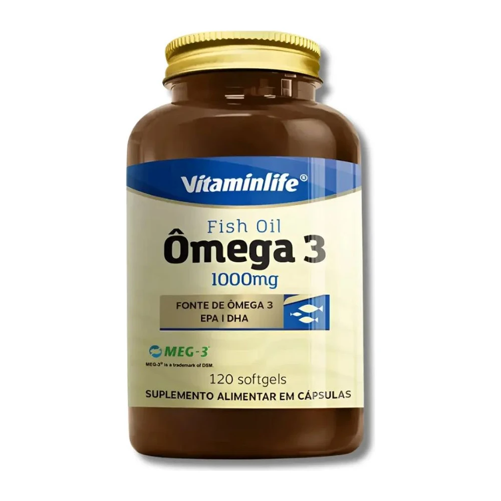 Ômega 3 Fish Oil Vitaminlife 1000 mg, 120 cápsulas — embalagem