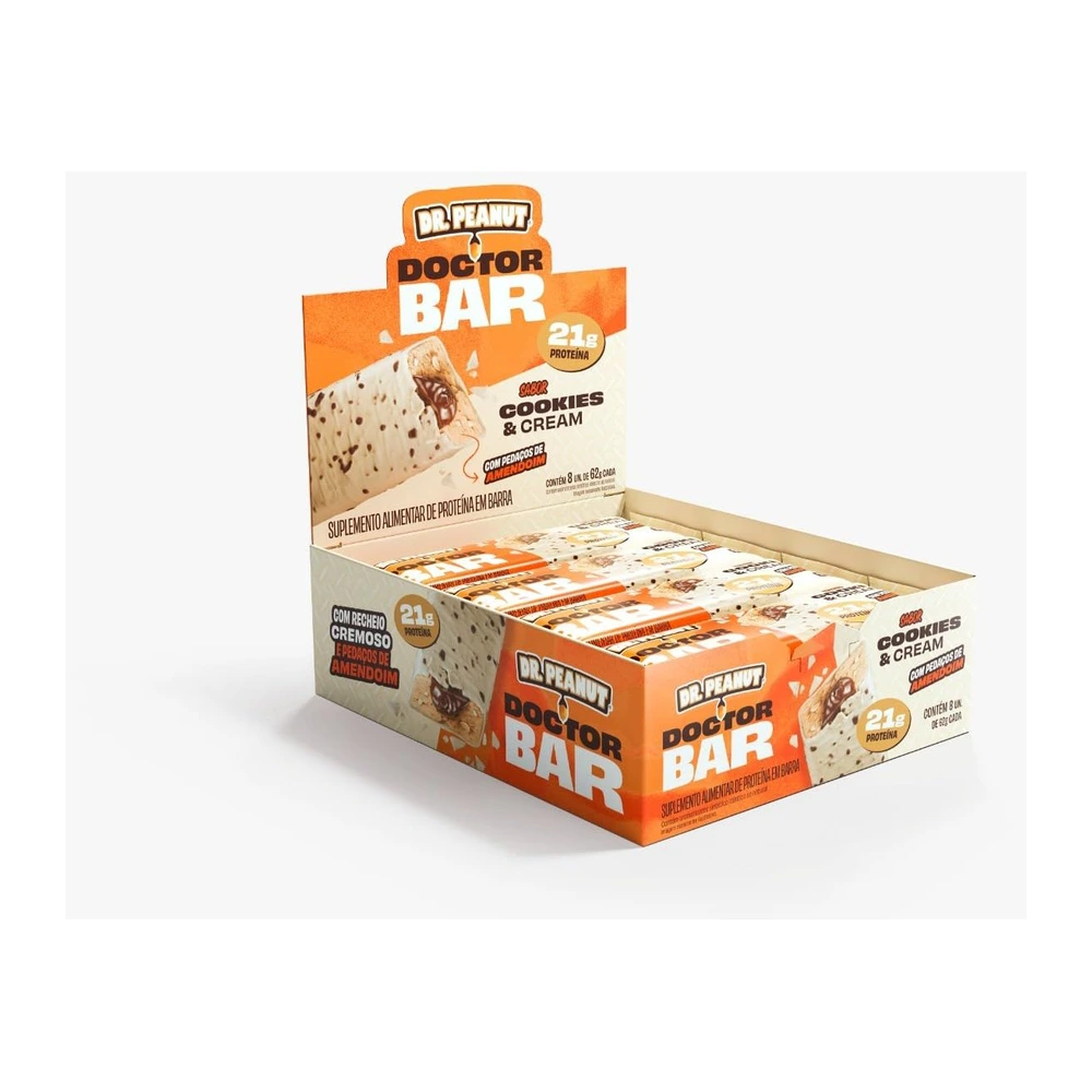 Doctor Bar Cookies & Cream — caixa com 8 unidades de 62 g