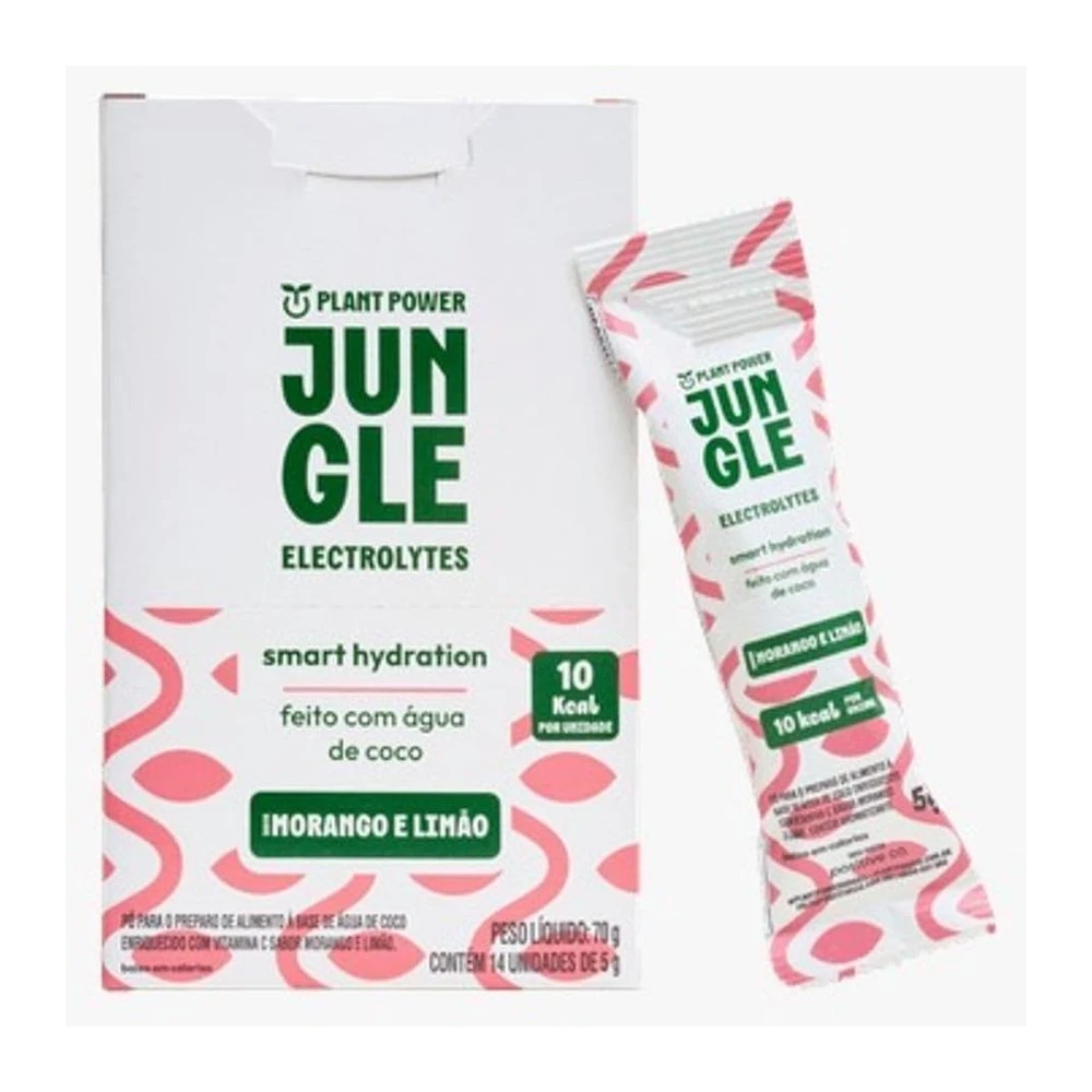 Jungle Electrolytes Morango e Limão, 14 sachês de 5 g — embalagem