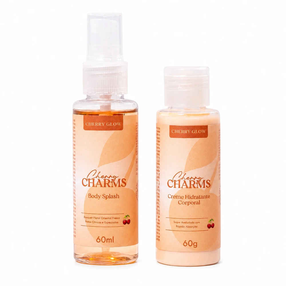 Kit Mini Charms Body Splash + Hidratante Cherry Glow, 60 ml + 60 g