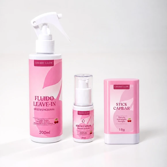 Kit Capilar 3 Cherry Glow: Leave-in + Sérum + Stick
